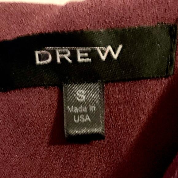 Drew Mai Drape Sleeve & Ruffle Mini Dress Small Women Burgundy Wine Tie Wrap - Picture 5 of 16